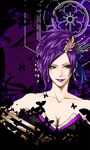  bare_shoulders beauty_mark breasts claws cleavage earrings female hair_ornament japanese_clothes jewelry lipstick long_hair makeup melekitel melekitel. mole nouhime purple_hair purple_lips sengoku_musou sengoku_musou_2 sengoku_musou_3 solo 