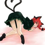  animal_ears blush braid cat_ears cat_tail heart heart_tail kaenbyou_rin oro_(zetsubou_girl) red_eyes red_hair solo sweat tail top-down_bottom-up touhou 