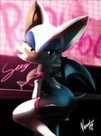  bat breasts female glass green_eyes hair half-closed_eyes mammal nancher nightclub rouge_the_bat sega sitting solo sonic_(series) stool tail white white_clothing white_hair wings 