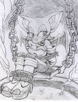  &hearts; bat bdsm black_and_white bondage boots bound breasts chain cleavage clothed clothing daloco female gloves glvoes mammal monochrome rope rouge_the_bat sega sitting sketch solo sonic_(series) wings 