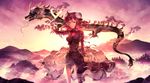  bird bird_on_hand bun_cover chain cloud double_bun dragon eastern_dragon flower highres ibaraki_kasen light_smile long_hair pink_eyes pink_hair rose scenery short_hair solo sunakumo touhou wallpaper wings 