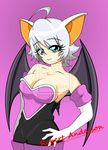  annoying_watermark blue_eyes breasts cleavage clothed clothing female gloves hair hand_on_hip human humanized mammal pink_background plain_background robert_anderson rouge_the_bat sega smile solo sonic_(series) watermark white_hair 