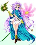  bella_(dq5) blush breasts cape circlet dragon_quest dragon_quest_v dress flower hero_(dq5) highres if_they_mated long_hair medium_breasts midriff open_mouth oushi pointy_ears purple_eyes purple_hair short_dress staff underboob white_dress 