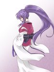  1girl arc2019 arc_the_lad arc_the_lad_ii black_ribbon earrings female japanese_clothes jewelry kimono kukuru kukuru_(arc_the_lad) long_hair ponytail purple_hair ribbon shiina_satsuki_(pixiv2890507) solo very_long_hair 