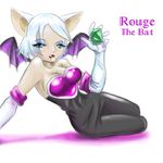  breasts cleavage clothed clothing female gem gloves hair half-closed_eyes human humanized lying mammal moll_gar on_side plain_background rouge_the_bat sega sonic_(series) white_background white_hair wings 