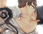  2boys ao_no_exorcist black_hair blush brothers glasses incest kiss male male_focus multiple_boys okumura_rin okumura_yukio pointy_ears shonen_ai siblings sweat tail twins undressing yaoi 