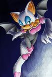  boots breasts cleavage clothed clothing female gloves gradient_background half-closed_eyes mammal open_mouth rannylk rouge_the_bat sega solo sonic_(series) teal_eyes wings 