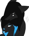  anthro black black_fur blue_eyes blue_tongue brown_eyes canine couple duo fur hair highlights holding kenji_wolf male mammal nobu renabu sergal smile wolf 