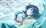  :o aqua_eyes black_hair caustics dutch_angle hat hat_removed headwear_removed highres murasa_minamitsu nail_polish outstretched_arms sailor sailor_collar_lift sailor_hat shirane_koitsu short_hair solo spread_arms touhou underwater 