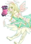  alternate_color angel_wings animal_ears bad_id bad_pixiv_id blonde_hair boots bow bunny_ears creature dress elize_lutus frills full_body green_eyes halo long_hair puffy_sleeves ribbon tales_of_(series) tales_of_xillia teepo_(tales) ubara_(pixiv586043) wings 