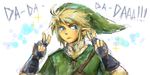  blonde_hair blue_eyes dc9spot fingerless_gloves gloves hat link male_focus solo the_legend_of_zelda tunic upper_body v 