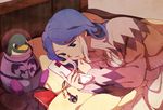  bad_id bad_pixiv_id bed bird blue_eyes blue_hair cellphone cellphone_charm inazuma_eleven inazuma_eleven_(series) long_hair lying multicolored_hair penguin phone solo urubida white_hair yui_ko 