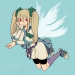  afuro_terumi bike_shorts blonde_hair inazuma_eleven inazuma_eleven_(series) l_hakase long_hair male_focus multiple_wings otoko_no_ko red_eyes sash smile solo twintails wings zeus_(inazuma_eleven) 