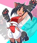  animal_ears armpits bare_shoulders black_hair breasts cat_ears cat_paws fang gloves original otoo_(izanagi) paw_gloves paws sideboob small_breasts solo yellow_eyes 