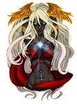  black_skin blue_eyes breasts cleavage female glowing hair long_hair long_white_hair navel_piercing necklace not_furry piercing solo unknown_artist white_hair wings 