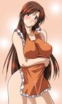  apron blush breasts brown_eyes brown_hair kurihara_mari large_breasts long_hair naked_apron super_real_mahjong 
