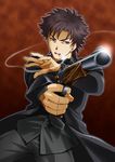  bad_id bad_pixiv_id black_hair cigarette emiya_kiritsugu fate/zero fate_(series) foreshortening gun handgun long_coat male_focus ohju smoking solo weapon 