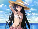  beach bikini_top black_hair blue_eyes hat kamisama_no_memo_chou long_hair nyantype shionji_yuuko 