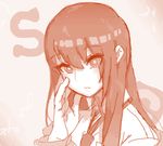  aouma drawr face hand_on_own_face long_hair makise_kurisu monochrome red ringed_eyes solo steins;gate 