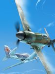  aircraft airplane battle cloud condensation_trail day dogfight inui_(jt1116) iron_cross le_grand_duc_(yann_&amp;_hugault) luftwaffe no_humans pilot sky soviet star ta_152 weapon world_war_ii yak-3 