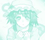  :&lt; aouma aqua blush clenched_hands drawr eyebrows face frown hat looking_at_viewer monochrome ringed_eyes shiina_mayuri short_hair solo steins;gate 