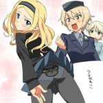  :d aleksandra_i_pokryshkin animal_print back-print_panties bad_id bad_pixiv_id bear_panties bear_print black_legwear blonde_hair blue_eyes blue_skirt blush brave_witches brown_eyes garrison_cap hairband hat jacket long_hair looking_back military military_uniform miniskirt multiple_girls nikka_edvardine_katajainen open_mouth panties panties_under_pantyhose pantyhose pleated_skirt print_panties short_hair skirt smile sweater tonbi underwear uniform waltrud_krupinski white_panties world_witches_series 