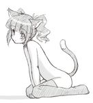  animal_ears aouma arm_support bad_id bad_pixiv_id cat_ears cat_tail drill_hair face graphite_(medium) idolmaster idolmaster_(classic) kemonomimi_mode leaning_forward looking_at_viewer mixed_media monochrome nude sidelocks sitting sketch solo tail takatsuki_yayoi thighhighs traditional_media twin_drills twintails wariza 