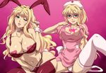  1girl animal_ears blonde_hair blue_eyes breasts bunny_ears collar earrings erect_nipples female glasses hairu hand_in_panties hat heart_pasties jewelry large_breasts long_hair macross macross_frontier masturbation navel nipple_slip nipples nurse nurse_cap panties pasties sheryl_nome solo spread_legs thighhighs underwear vial white_legwear wink wrist_cuffs 