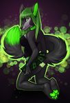  anthro breasts butt canine clothed clothing collar female green_eyes green_hair green_theme hair hindpaw jadewolf looking_at_viewer mammal panties pawpads paws pinup piranhapettingzoo pose shirt side_boob skirt solo sugarfueled underwear wolf 
