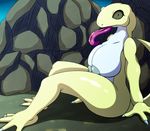  big_breasts breasts cdi claws female four-fingered lizard long_tongue looking_at_viewer nipples nude reptile rock scalie sitting solo tongue tongue_out water yellow_skin 