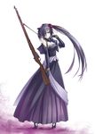  bad_id bad_pixiv_id bangle bracelet dress elbow_gloves flower gloves gun hair_flower hair_ornament hair_over_one_eye jewelry long_hair original ponytail purple_dress rifle solo tomo_(machinemess) very_long_hair weapon 