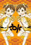  animal_ears animal_print bad_id bad_pixiv_id brown_eyes brown_hair futami_ami futami_mami hair_bobbles hair_ornament hanatsuka idolmaster idolmaster_(classic) multiple_girls paws short_hair siblings side_ponytail tail thighhighs tiger_ears tiger_print tiger_tail twins white_legwear 