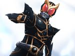  bad_id bad_pixiv_id belt cowboy_shot denji dutch_angle kamen_rider kamen_rider_kuuga kamen_rider_kuuga_(series) looking_at_viewer male_focus red_eyes simple_background solo standing thumbs_up white_background 