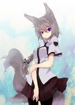  animal_ears braid original pantyhose rage_(rojiura) school_uniform single_braid skirt solo tail wolf_ears wolf_tail 