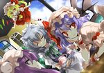  alphes_(style) bad_id bad_pixiv_id bat_wings blonde_hair blue_hair braid dutch_angle flandre_scarlet hat izayoi_sakuya kyrish long_hair maid multiple_girls parody patchouli_knowledge ponytail purple_eyes purple_hair red_eyes remilia_scarlet short_hair side_ponytail silver_hair style_parody touhou twin_braids wings 