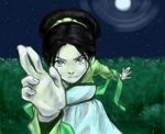  1girl avatar:_the_last_airbender black_hair female grey_eyes moon nature nickelodeon outdoors sky solo toph_bei_fong 