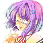  closed_eyes ef eyepatch hair_ornament hairclip purple_hair school_uniform shindou_chihiro short_hair solo yuzucha 