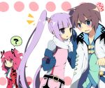  1boy 2girls ? asbel_lhant bad_id bad_pixiv_id blue_eyes brown_eyes brown_hair cheria_barnes multiple_girls pink_hair purple_eyes purple_hair sophie_(tales) soranagi tales_of_(series) tales_of_graces twintails two_side_up white_background 