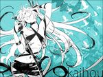  bad_id bad_pixiv_id bird breasts cleavage gori_matsu hatsune_miku long_hair medium_breasts microphone monochrome music singing solo twintails vocaloid 