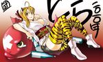  2010 animal_ears animal_print bad_id bad_pixiv_id blonde_hair boots breasts cat_ears japanese_clothes large_breasts original solo tail takehide thighhighs tiger_ears tiger_print tiger_tail yellow_eyes 