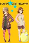  bad_id bad_pixiv_id bag brown_eyes brown_hair fashion happy_birthday hat hatsu_(proper5) hirasawa_yui k-on! multiple_girls one_eye_closed pantyhose short_hair tainaka_ritsu tongue 