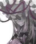  hat long_hair monochrome parasol portrait profile purple purple_eyes shionty simple_background solo spot_color touhou umbrella white_background yakumo_yukari 