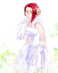  bare_shoulders blue_eyes bride code_geass dress flower hair_flower hair_ornament kallen_stadtfeld mameezu red_hair solo wedding_dress 