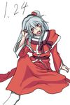  bad_id bad_pixiv_id capelet hair_bobbles hair_ornament kur@ken long_hair red_capelet red_eyes shinki side_ponytail silver_hair sitting sketch solo touhou 