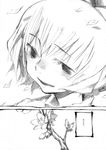  bad_id bad_pixiv_id branch bud chomoran cirno comic flower greyscale monochrome petals smile solo touhou translated 