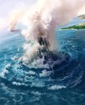  kamoi_kouji no_humans ocean pixiv_fantasia pixiv_fantasia_4 scenery smoke volcano water waves 