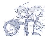  bad_id bad_pixiv_id bare_shoulders belt choker detached_sleeves dizzy guilty_gear long_hair monochrome navel necro_(guilty_gear) ribbon shrike_(dokumawari) sketch 