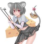  animal_ears bad_id bad_pixiv_id basket bow cheese food grey_hair hasu_(hk_works) mouse mouse_ears mouse_tail nazrin skirt solo tail touhou 