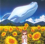  album_cover amano_kozue cloud cover day flower highres mountain original scan sky solo sunflower whale 