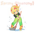 blonde_hair boots broom chibi diana_jakobsson original overalls rubber_boots self-portrait solo sparkle water 